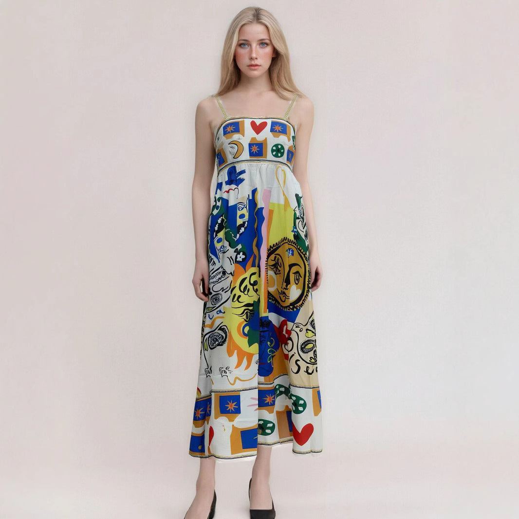 Women’s Maxi Dress – Strapless High Waist – Flowy Fit – Abstract Print