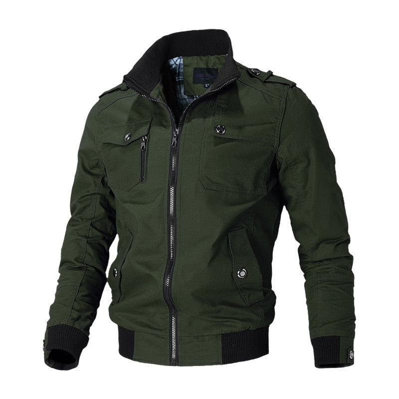 Men's Bomber Jacket With Zipper Closure Epaulettes And Ribbed Trim For Casual Stylish Look