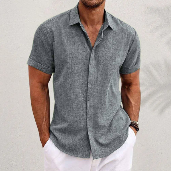 TrendAura Mens Button Closure Short Sleeve Shirt Breathable Cotton Linen Blend Casual Fit