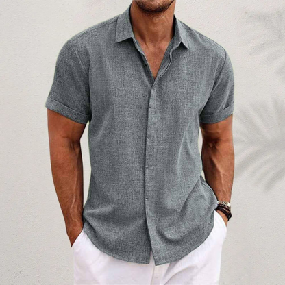 TrendAura Mens Button Closure Short Sleeve Shirt Breathable Cotton Linen Blend Casual Fit