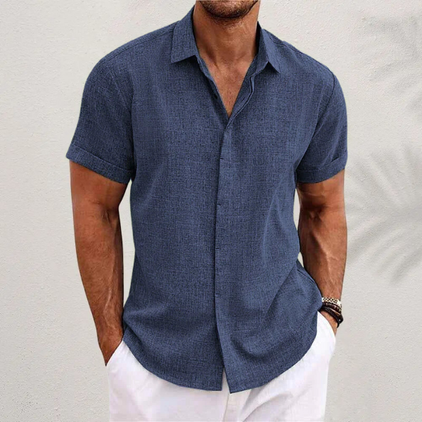 TrendAura Mens Button Closure Short Sleeve Shirt Breathable Cotton Linen Blend Casual Fit