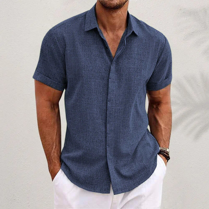 TrendAura Mens Button Closure Short Sleeve Shirt Breathable Cotton Linen Blend Casual Fit