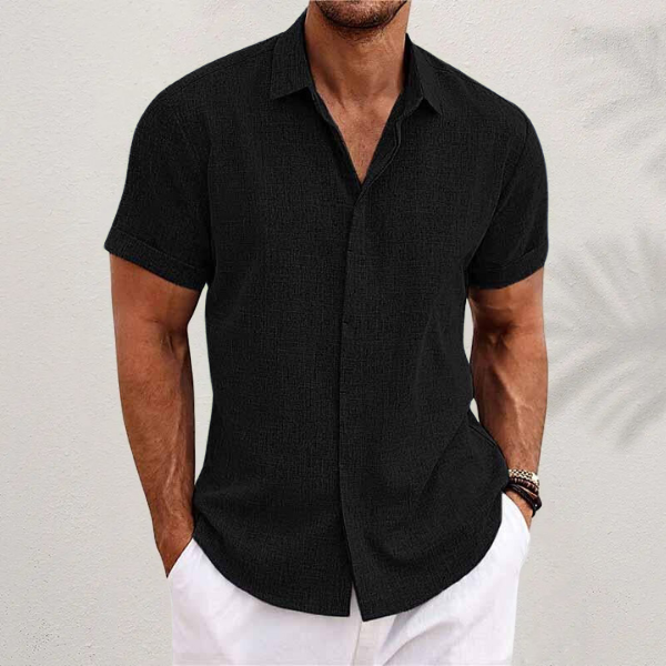 TrendAura Mens Button Closure Short Sleeve Shirt Breathable Cotton Linen Blend Casual Fit