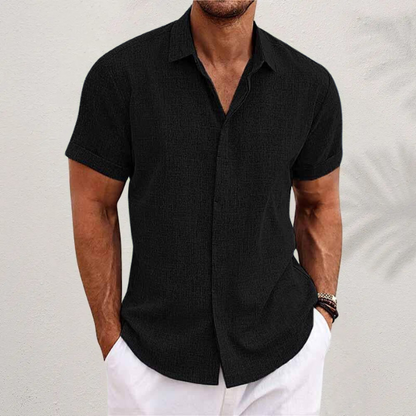 TrendAura Mens Button Closure Short Sleeve Shirt Breathable Cotton Linen Blend Casual Fit