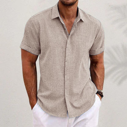 TrendAura Mens Button Closure Short Sleeve Shirt Breathable Cotton Linen Blend Casual Fit