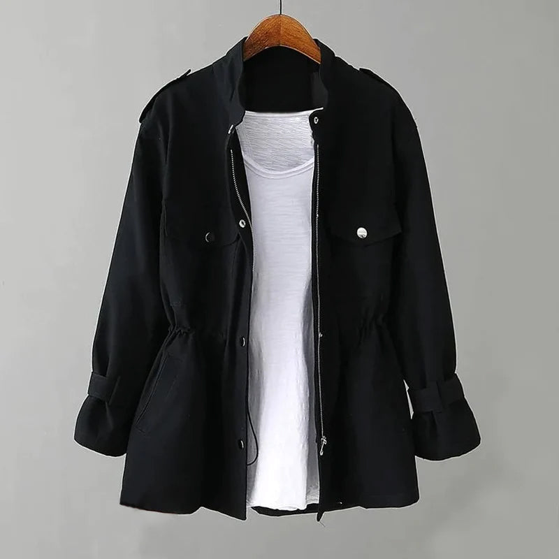 TrendAura Emma Cotton Jacket For Women Elegant Comfort Drawstring Waist Pockets All Season