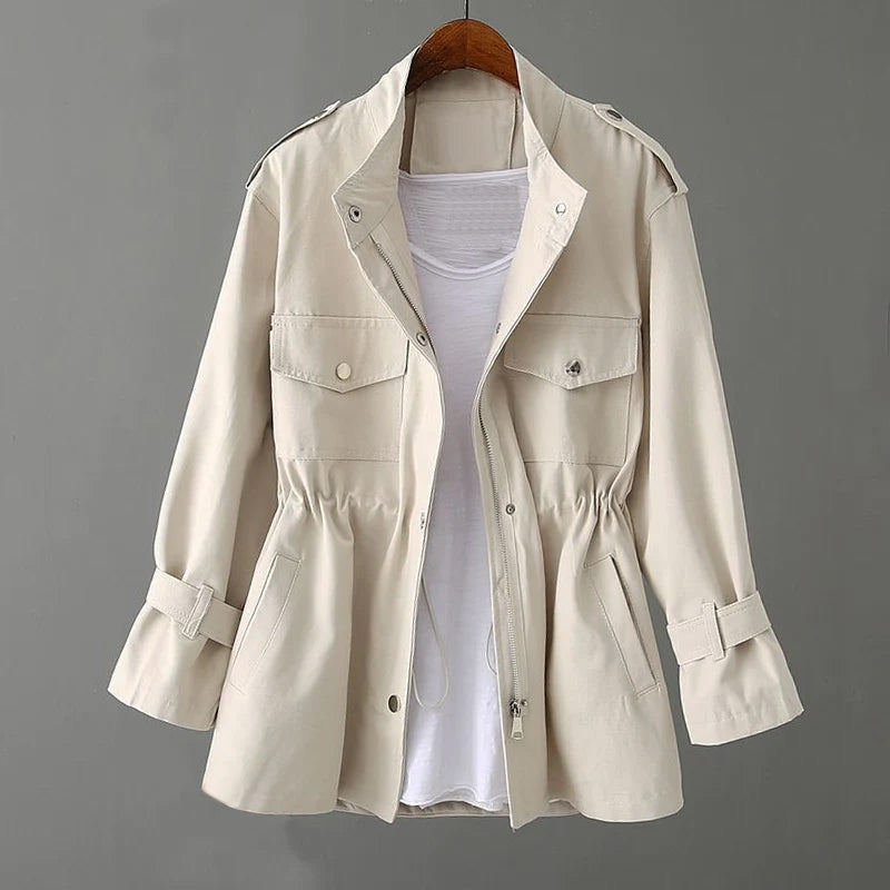TrendAura Emma Cotton Jacket For Women Elegant Comfort Drawstring Waist Pockets All Season