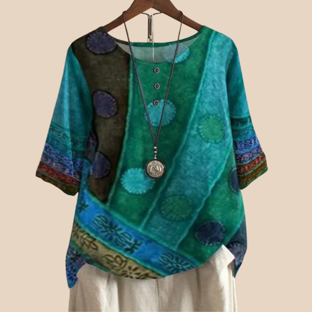 Jazz Breathable Bohemian Blouse For Women With Lightweight Fabric Relaxed Fit Vibrant Pattern