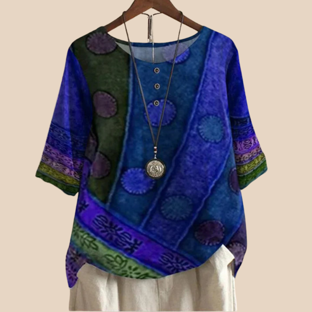 Jazz Breathable Bohemian Blouse For Women With Lightweight Fabric Relaxed Fit Vibrant Pattern