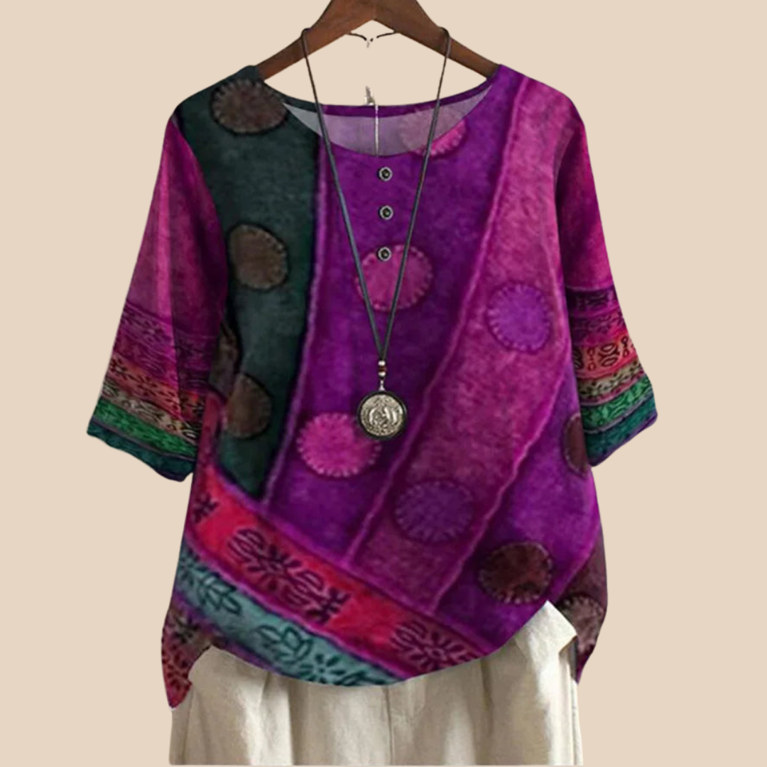 Jazz Breathable Bohemian Blouse For Women With Lightweight Fabric Relaxed Fit Vibrant Pattern