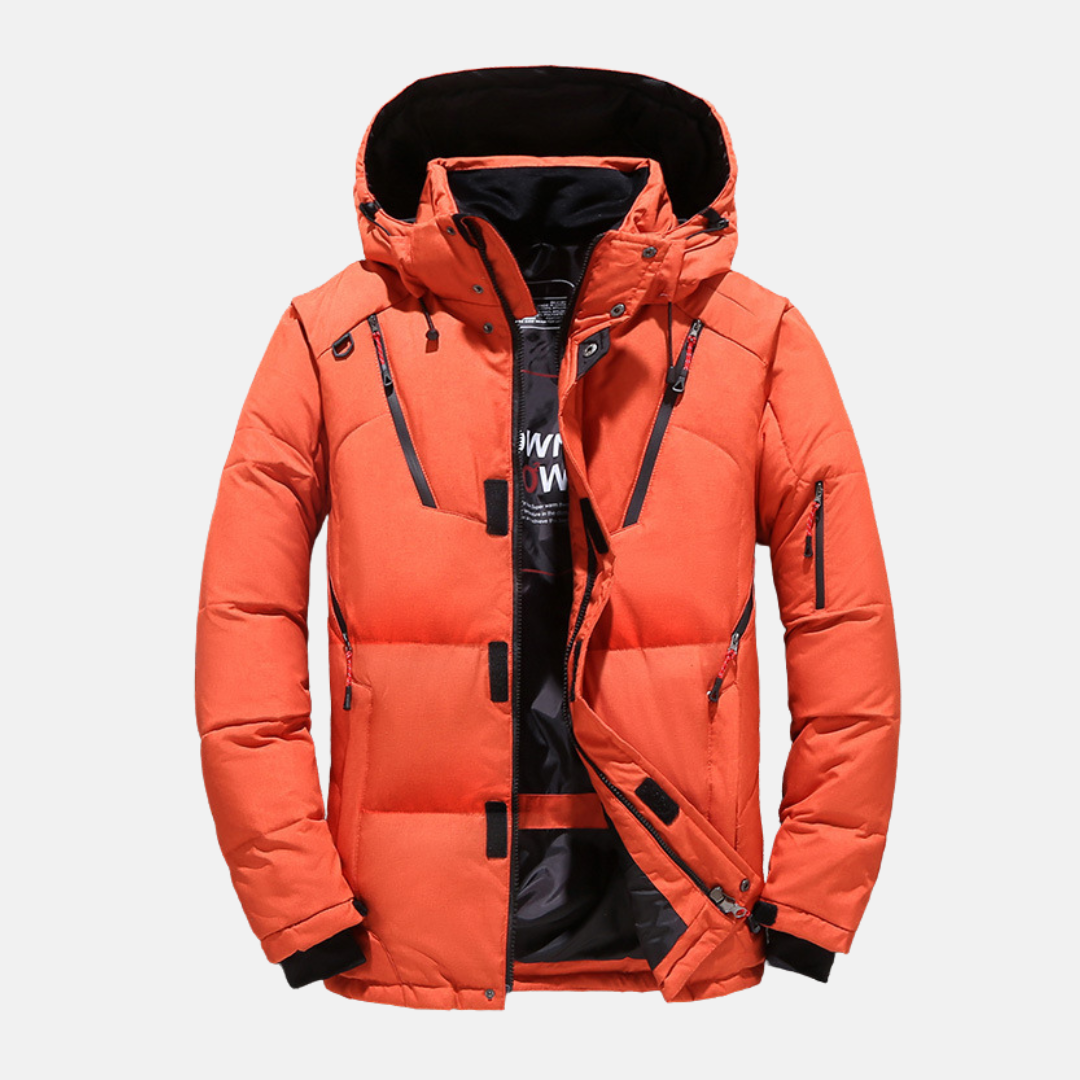 Men's Insulated Padded Hooded Jacket with Relaxed Fit and Hip Length Winter Coat
