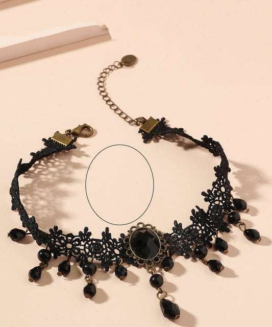 Collier ras du cou original en alliage d'argent sterling noir et agate - TrendAura