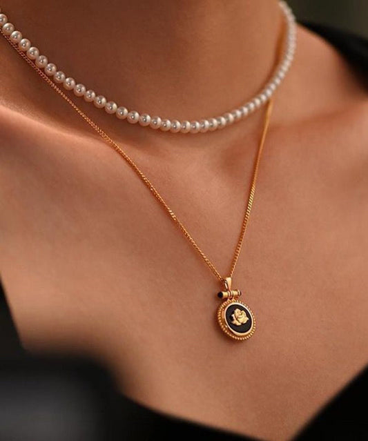Collier avec pendentif en agate noire surdorée en argent sterling au design original - TrendAura