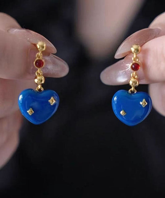 Boucles d'oreilles pendantes en alliage de cuivre bleu émaillé effet coulant, design original - TrendAura
