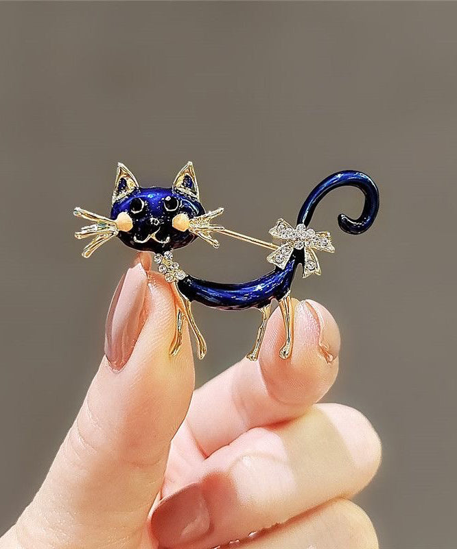 Broches originales en métal bleu avec zircone et glaçage goutte à goutte en forme de petits chats - TrendAura
