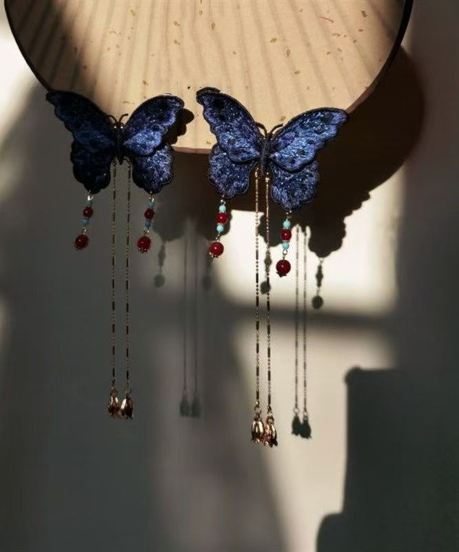 Épingle à cheveux papillon brodée et ornée d'une broderie originale en argent sterling bleu sur dorure - TrendAura