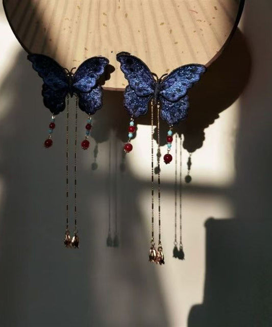 Épingle à cheveux papillon brodée et ornée d'une broderie originale en argent sterling bleu sur dorure - TrendAura