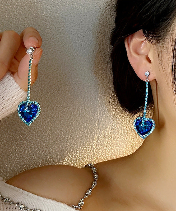 Boucles d'oreilles pendantes originales en argent sterling et zircon bleu avec motif floral Love - TrendAura