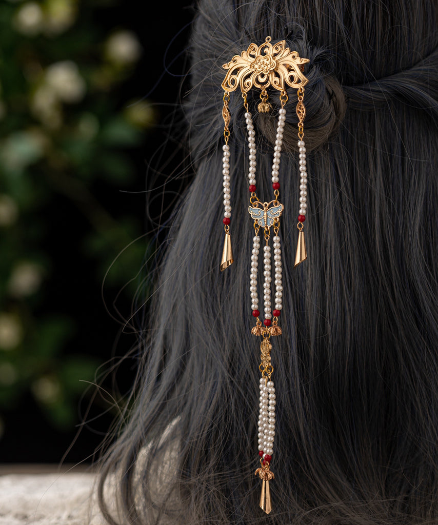 Épingle à cheveux papillon en alliage de cuivre doré et émaillé, design original - TrendAura