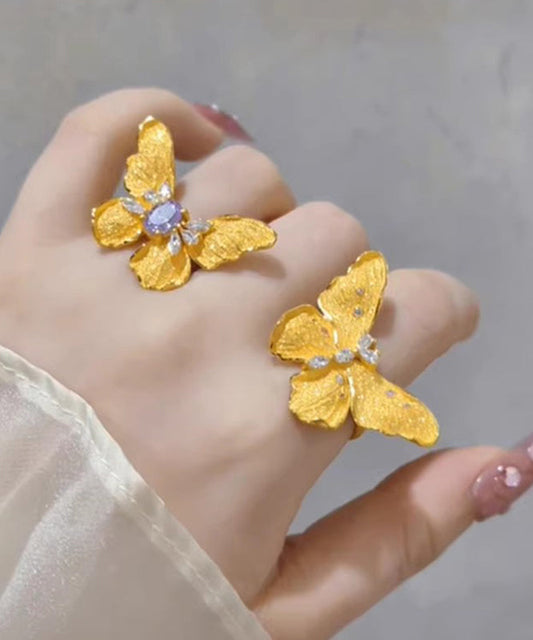 Bagues papillon originales en alliage de cuivre doré et zircon - TrendAura