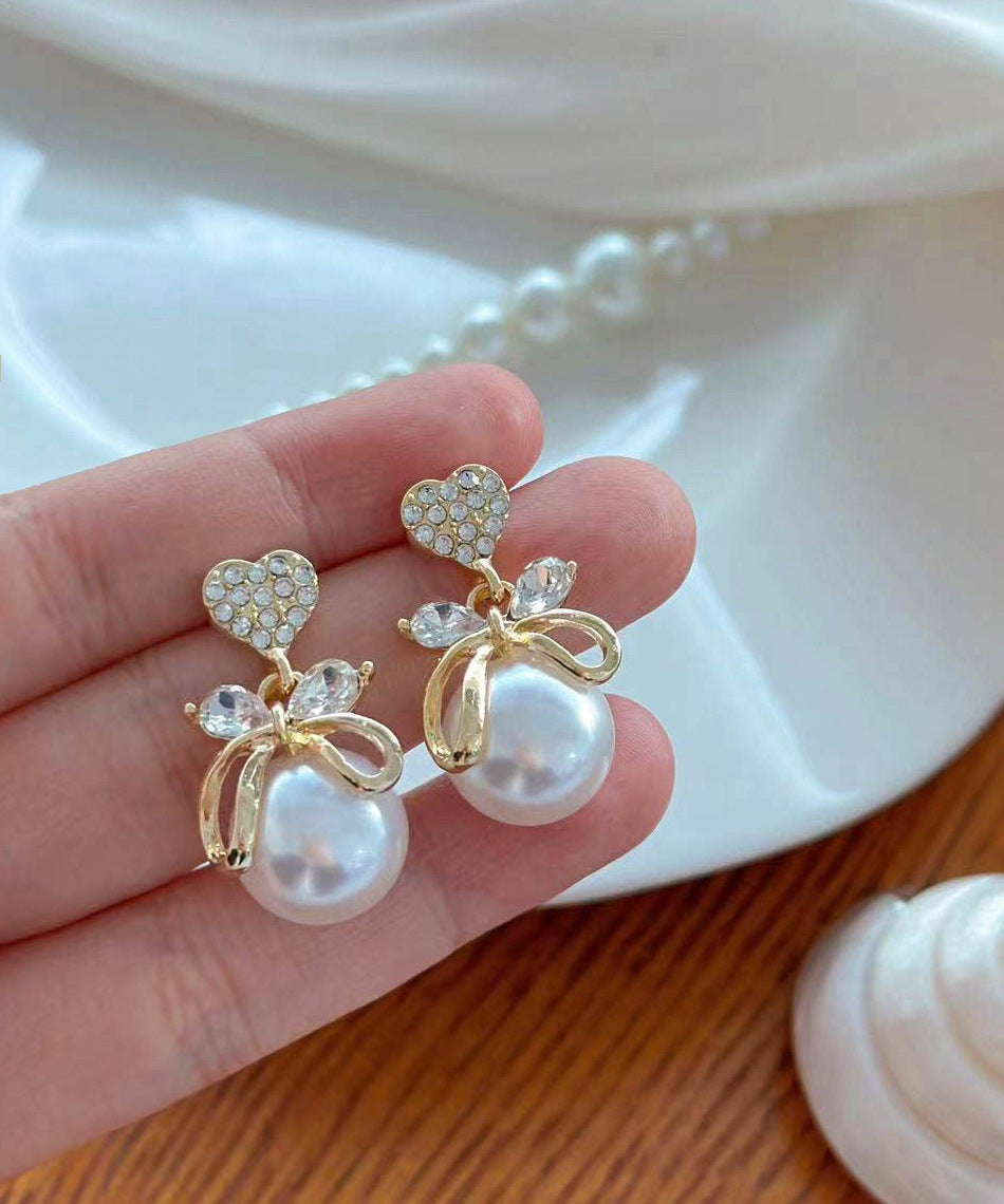 Boucles d'oreilles à tige originales en alliage de cuivre doré et zircon avec perles - TrendAura