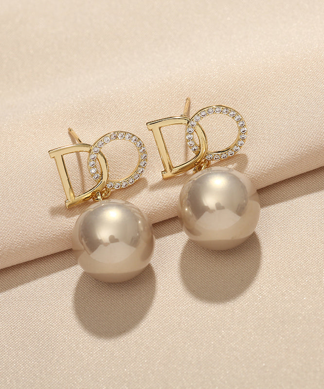 Boucles d'oreilles pendantes originales en alliage de cuivre doré et perles de zircon - TrendAura