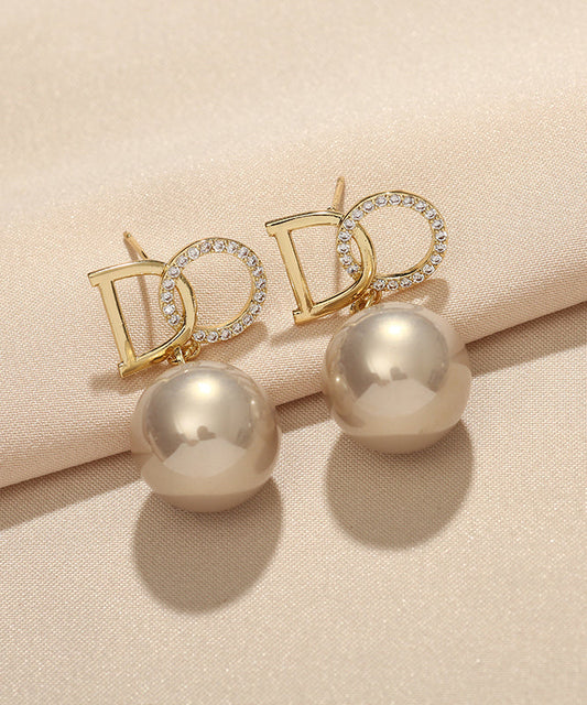 Boucles d'oreilles pendantes originales en alliage de cuivre doré et perles de zircon - TrendAura
