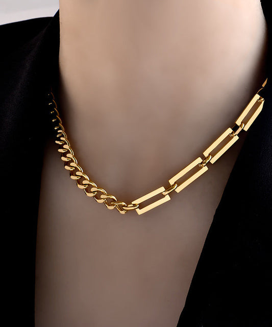 Collier chaîne en acier inoxydable doré au design original - TrendAura