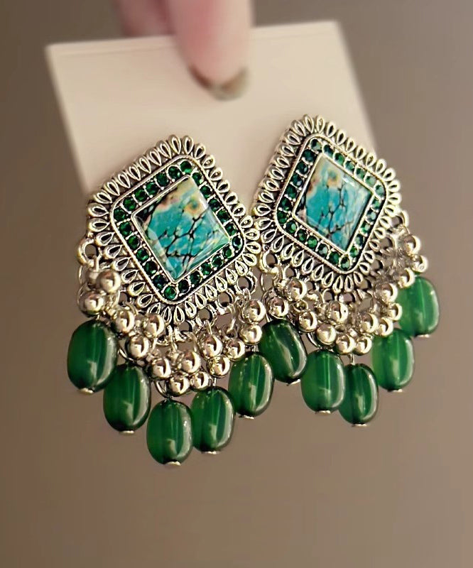 Boucles d'oreilles à pampilles en alliage de verre vert au design original - TrendAura