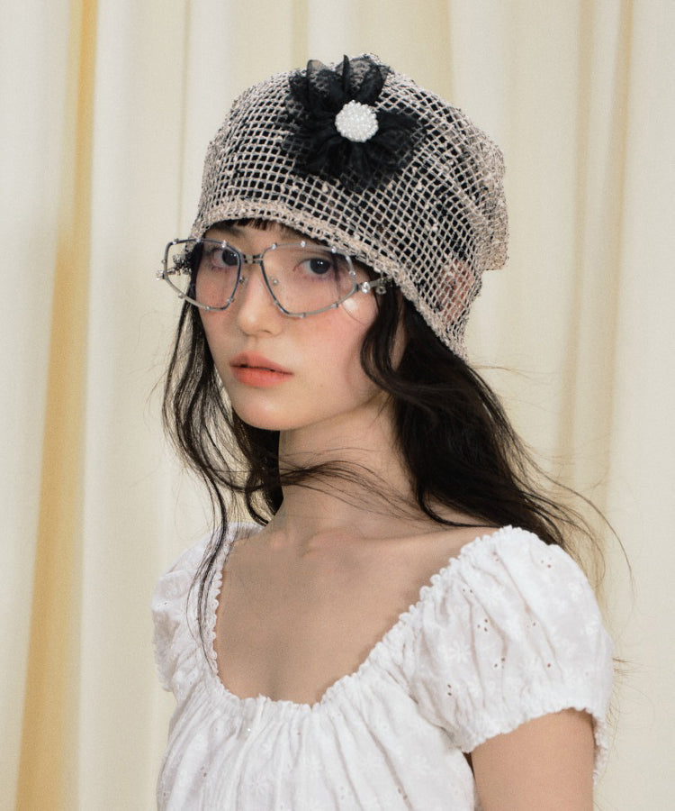 Bonnet boonie tricoté creux à fleurs kaki au design original - TrendAura