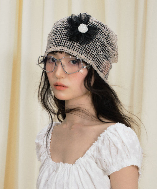 Bonnet boonie tricoté creux à fleurs kaki au design original - TrendAura