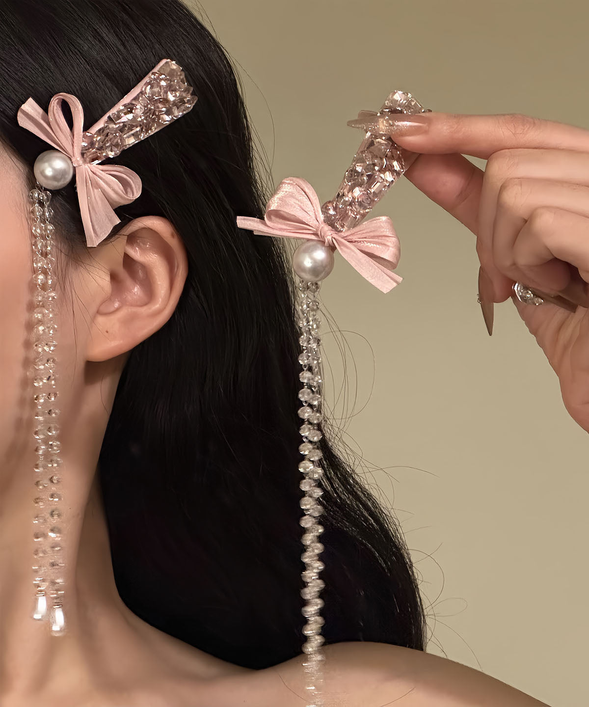 Épingle à cheveux originale en alliage rose avec perles et nœud en zircon - TrendAura