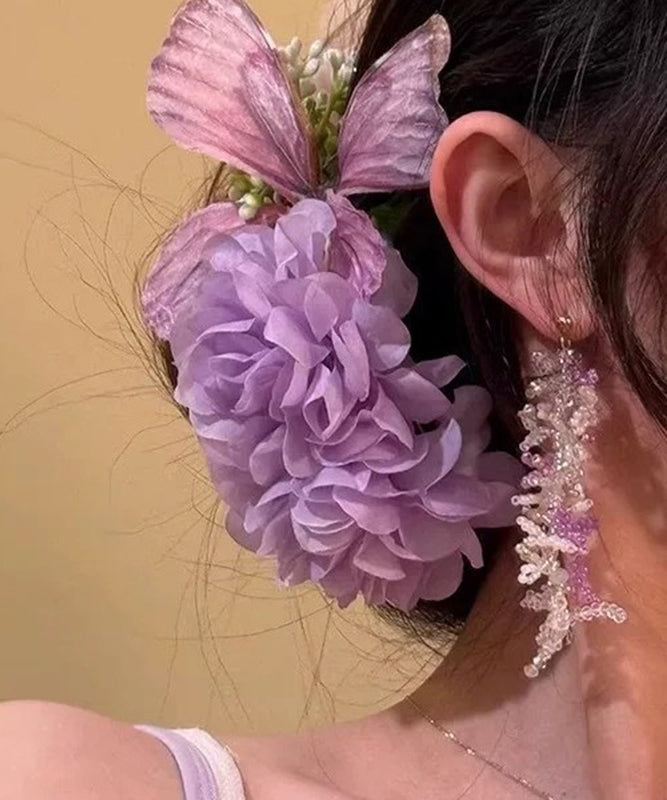 Épingle à cheveux originale en alliage violet, motif papillons amoureux de fleurs - TrendAura