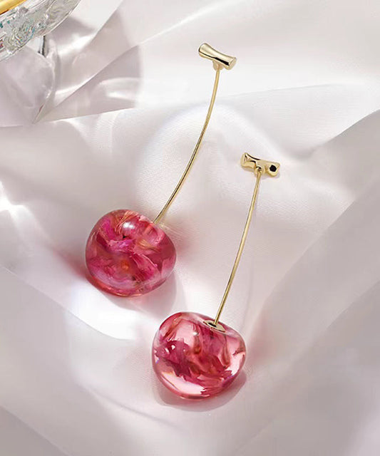 Boucles d'oreilles pendantes en alliage rouge au design original en forme de cerise - TrendAura