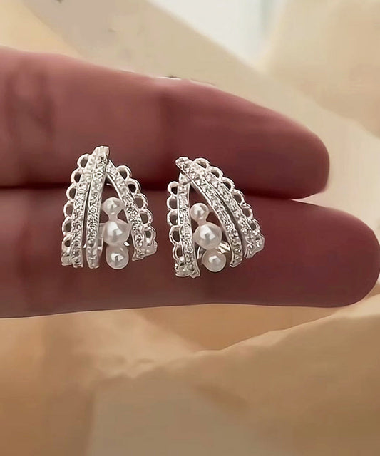 Boucles d'oreilles créoles ajourées en soie et cuivre, design original, avec perles - TrendAura