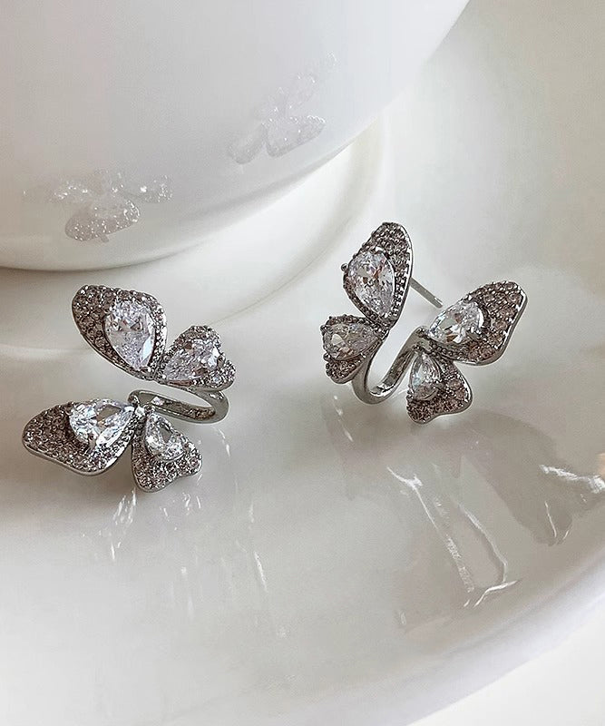 Boucles d'oreilles papillon originales en soie, cuivre doré et zircon - TrendAura