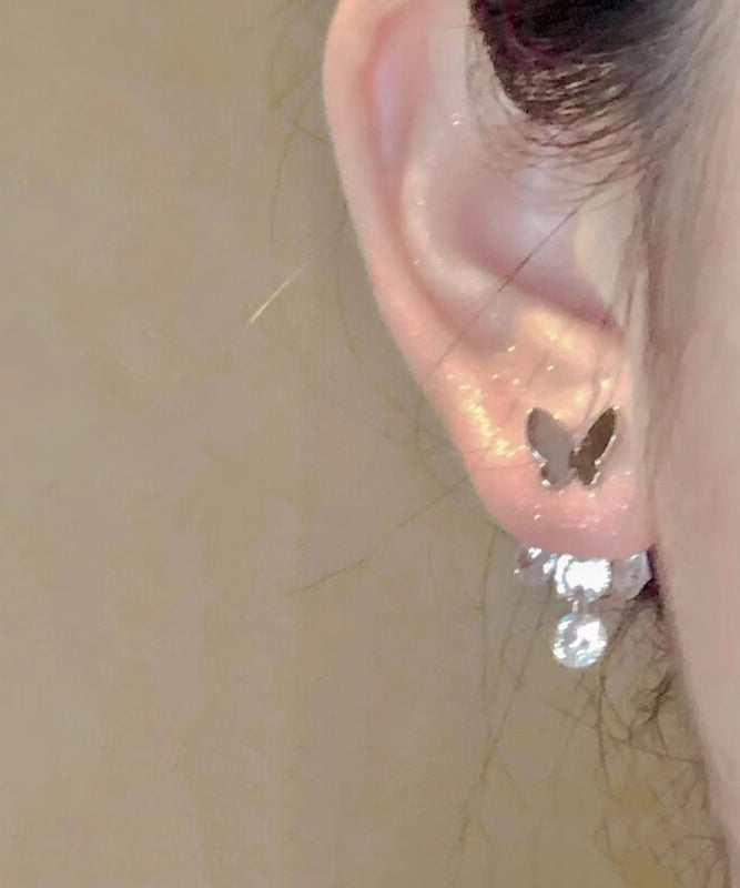 Boucles d'oreilles papillon en métal et zircon au design original - TrendAura
