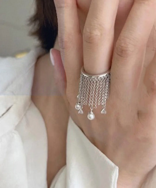 Bagues ouvertes à pompon en argent sterling et soie au design original - TrendAura