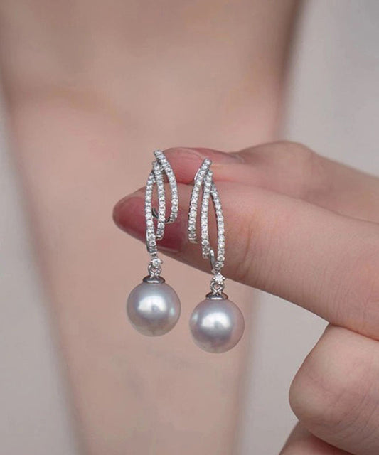 Boucles d'oreilles pendantes originales en argent sterling et perles de zircone - TrendAura