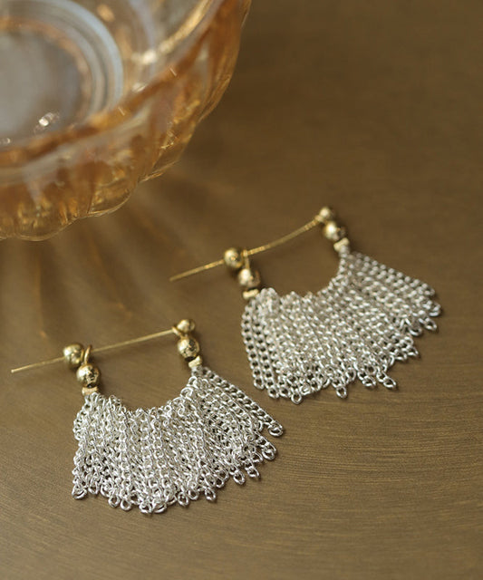 Boucles d'oreilles créoles à pompons en cuivre blanc doré au design original - TrendAura