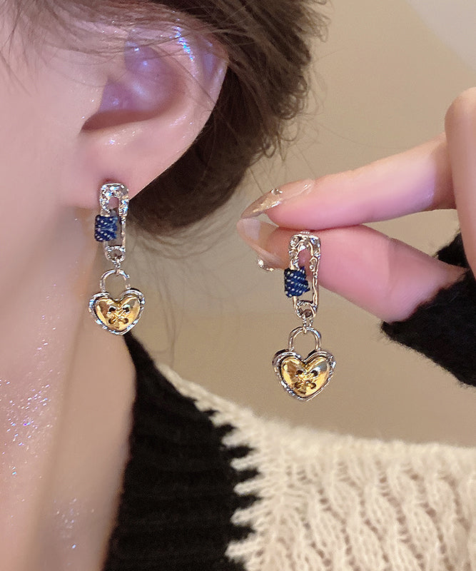 Boucles d'oreilles pendantes Love en alliage jaune au design original - TrendAura
