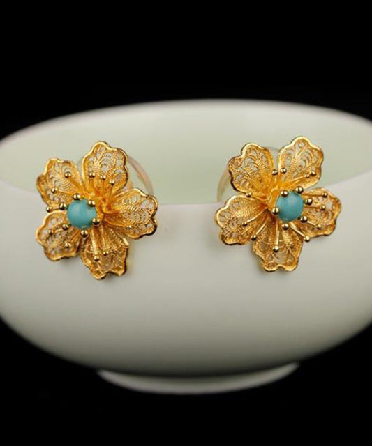 Boucles d'oreilles originales en argent sterling avec turquoise surdorée bleue - TrendAura