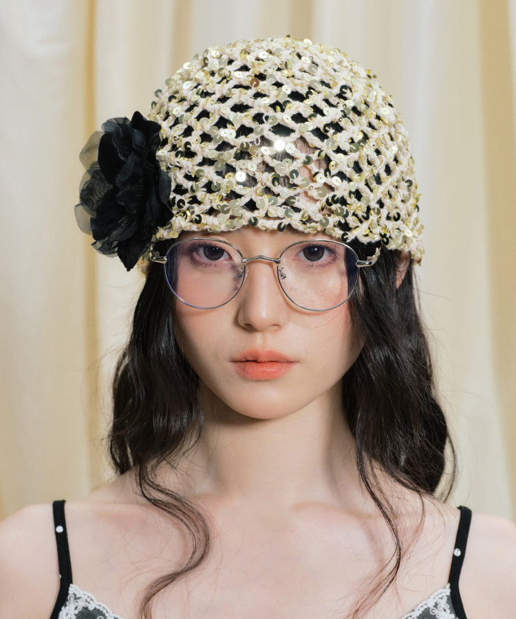 Chapeau Boonie original tissé à fleurs françaises avec paillettes ajourées - TrendAura