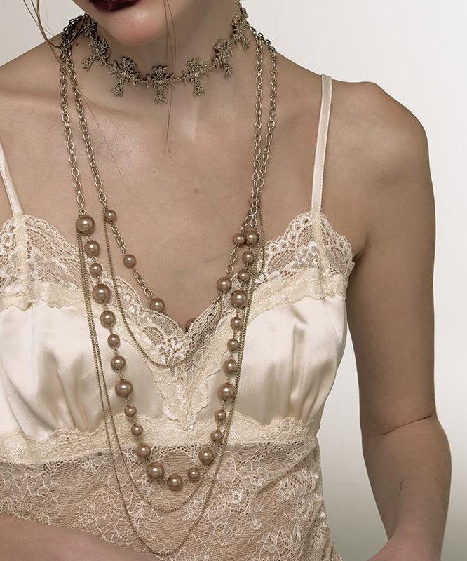 Collier lariat original en alliage d'or à double couche de perles - TrendAura