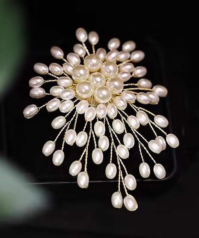 Broches originales en cuivre blanc doré à motifs de feux d'artifice et de perles - TrendAura