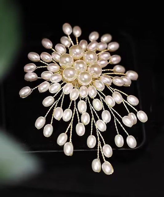 Broches originales en cuivre blanc doré à motifs de feux d'artifice et de perles - TrendAura