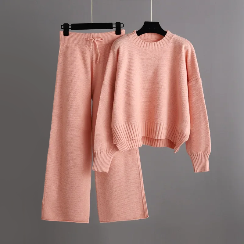 Women’s Loungewear Set – Soft Knit – Relaxed Fit Sweater and Wide-Leg Pants