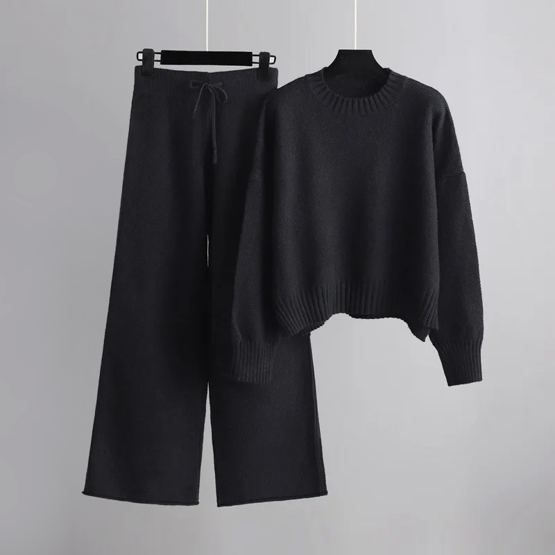 Women’s Loungewear Set – Soft Knit – Relaxed Fit Sweater and Wide-Leg Pants