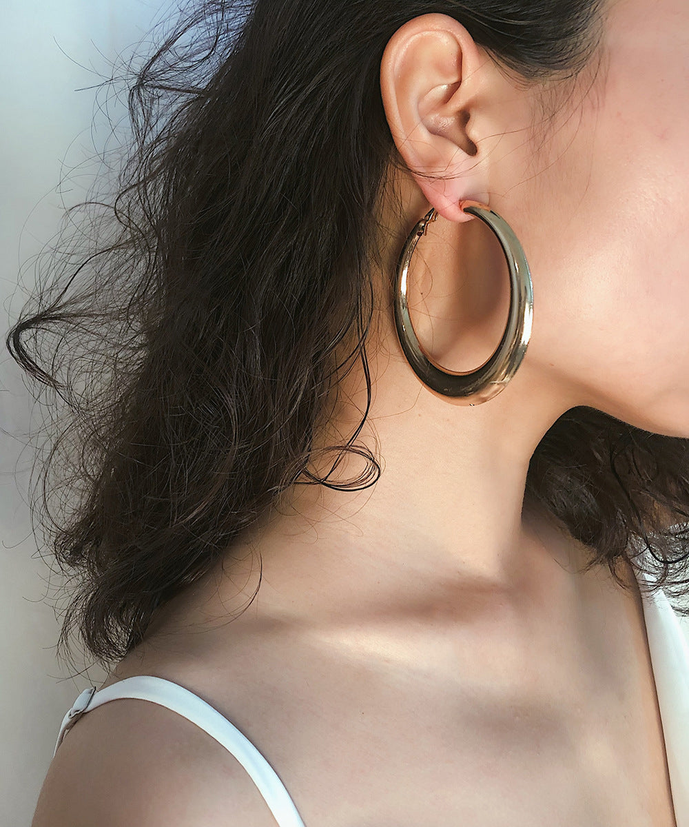 Boucles d'oreilles créoles ovales surdimensionnées en alliage de métal doré - TrendAura