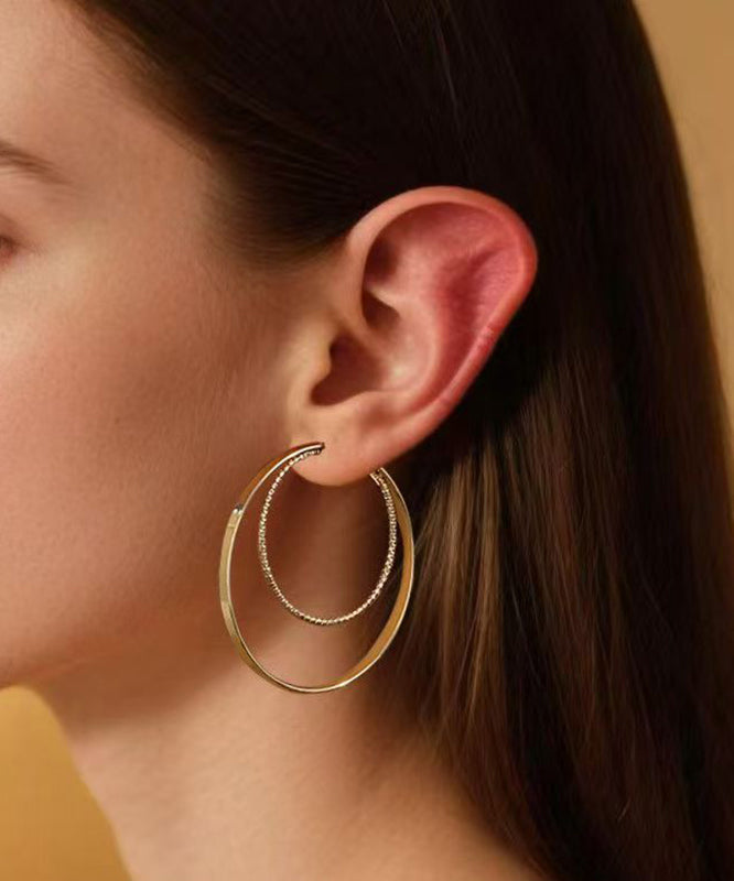 Boucles d'oreilles créoles surdimensionnées en acier inoxydable doré à double boucle - TrendAura